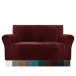 MAXIJIN Thick Velvet Sofa Covers 2 Seater Super Stretch Non Slip Loveseat Covers for Living Room Dogs Cat Pet Plush Love Seat Couch Slipcovers Elastic Furniture Protector (2 Seater, Wine Red)