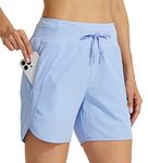 Willit Women's 5" Athletic Running Shorts Quick Dry Workout Hiking Shorts High Waisted Active Shorts Zipper Pocket Light Blue M