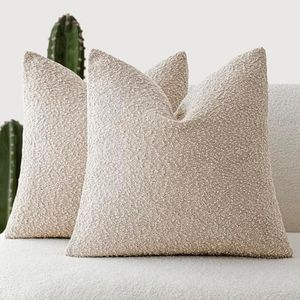 Foindtower Pack of 2 Textured Boucle Throw Pillow Covers Accent Solid Pillow Cases Cozy Soft Decorative Couch Cushion Case for Chair Sofa Bedroom Living Room Home Decor, 18 x 18 Inch,Oatmeal