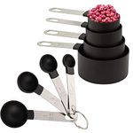 8 Pieces Measuring Cups and Spoons Set / Nesting Measuring Cups with Stainless Steel Handle / for Dry and Liquid Ingredient (Dark gray)