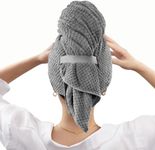 Bigger Size Microfiber Hair Towel Wrap for Women - Fast Drying Hair Turbans Microfibre Hair Towel for Long, Thick, Curly Hair - Super Soft Hair Wrap Towels with Elastic Strap H HOME-MART(Grey)