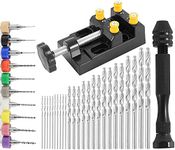 37Pcs Hand Drill Set Include Pin Vise Hand Drill, 0.3-1.2mm PCB Mini Drills and 0.5-3.0 Twist Drills and Bench Vice for Wood, Jewelry, Plastic, Craft Carving, DIY Drilling, Electronic Assembling