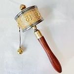 Copper Hand Held Prayer Wheel with Tibetan Buddhist Six-Character Truth Premium Buddha Scriptures, Wooden Handle Prayer Wheel for Praying, blessing, Meditation, Healing, Relaxing, Yoga