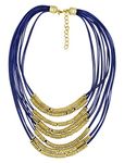 Zivom® Italian Rings Multi-strand 7 Layered Blue Nylon 18K Gold Brass Long Statement Necklace Women