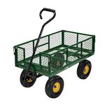 VIVOHOME Heavy Duty 880 Lbs Capacity Mesh Steel Garden Cart Folding Utility Wagon with Removable Sides and 4.10/3.50-4 inch Wheels(Green)