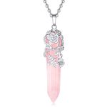 XIANNVXI Flower Wrapped Natural Rose Quartz Crystal Point Pendant Necklace Reiki Healing Crystals Stone Necklaces Gemstone Quartz Jewelry for Women