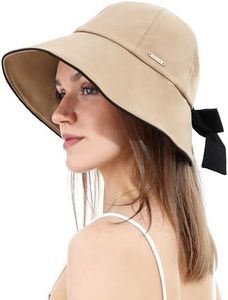 Chapeau de Soleil Femme avec Trou pour Queue de Cheval Nœud Ultra Large Bord UV50+ Bob Filles Imperméable Pliable Plage(Kaki)