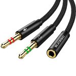 SUCESO Headphone Mic Splitter Cable 3.5mm Headphone Splitter Standard headset Adapter CTIA 3.5mm Female to 2 Dual 3.5mm Male Cable Compatible with PC Laptop Desktop PS4 Xbox Speaker-35cm(Black)