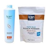 ICAN LONDON PROFESSIONAL CREAM PEROXIDE 10 VOL 3% 1L + RAPID BLUE POWDER BLEACH RESEALBLE BAG 500 G COMBO SET