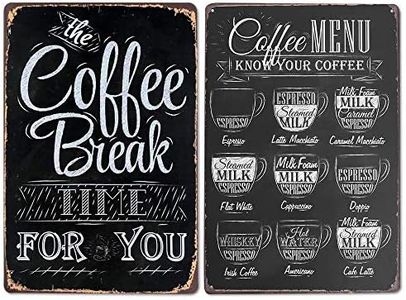 LZYMSZ Lot de 2 panneaux muraux vintage en métal/étain pour café, bar, pub - Inscriptions en anglais « Coffee Break Time For You » et « Coffee Menu » - 20 x 30 cm