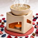 Pure Source India Ceramic Clay Candle Operated Aroma Burner Oil Diffuser, Extra Large Bowl, with 1 Tealight, 4.25 Inch, (Ivory White)