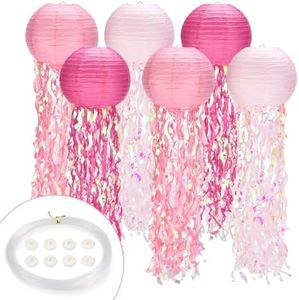 Jellyfish Paper Lanterns,Under The Sea Party Decorations 6Pack 8Inchwith String and Hooks,Hanging Jelly Fish for Mermaid Birthday,Ocean Themed,Birthday,Party,Classroom Decorations