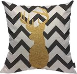 Yibeas Golden Reindeer Silhouette Throw Pillow Covers 18 x 18 inch Black and White Wavy Background Linen Pillow Cushion Cases Square Pillowcases for Sofa Couch Bedroom Living Room Car