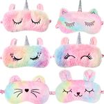 6 Pieces Unicorn Sleep Mask Rainbow Eye Mask Plush Eye Cover Bunny Blindfold Cat Sleep Eye Cover Soft Funny Sleeping Eye Shade Unicorn Sleeping Masks for Girls Kids Adults Travel