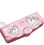 M2K HUB Polyester Multifunction Pencil Box With Buttons,Cartoon Pattern Pen Case For Kids,Stationary Set Boys With Compartments,Scissors & Pencil Sharpener (Unicorn Pencil Box, Multicolor)