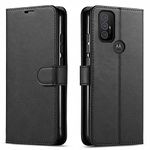 STARSHOP Moto G Power 2022 Phone Case, with [Tempered Glass Screen Protector Included] PU Leather Wallet Shockproof Kickstand with Pocket Card Slots Magnet Closure for Motorola G Power 2022- Dark