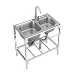 Freestanding stainless utility steel kitchen sink, culinary sink freestanding stainless steel sink commercial sink, outdoor utility garden sink with stand, suitable for business restaurants,cafes,bars