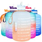 BuildLife 1 Gallon Water Bottle with Time Marker and Straw –Large Water Bottle- Motivational Water Bottles with Times to Drink, Leak Proof BPA Free Gallon Water Jug(Blue Orange,1 Gallon