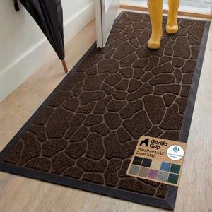 GORILLA GRIP 100% Waterproof All-Season WeatherMAX Doormat, 72x24, US Designed Natural Rubber, Stain and Fade Resistant, Low Profile Indoor Outdoor Door Mats, Easy Clean Patio Mat, Dark Brown Pebble