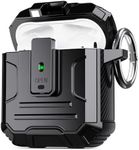 DASFOND Armor Earphone Cover Airpods 1st&2nd Generation Case, Military Grade Full Body Shockproof Protection Hard Case, Support Wireless Charging with Keychain, Magnetic Lid, Front LED Visible, Black