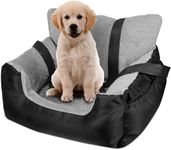 PetLux Dog Car Seat for Small Dogs, Warm Soft Pet Car Seat Washable Dog Car Bed with Storage Pocket and Clip-On Safety Leash Portable Car Travel Carrier Booster Seats, (Black Booster Fiber Bed)