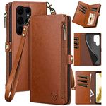 XcaseBar for Samsung Galaxy S24 Ultra Wallet case with Zipper Credit Card Holder RFID Blocking,Flip Folio Book PU Leather Shockproof Protective Cover Women Men for S24 Ultra Phone case Light Brown