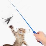 Sunkizzrs® Cat Toys - Interactive Toy Set with Retractable Teaser Wands and Feather Toys - Activity Toys to Exercise Cats and Kittens - 1 Retractable Stick + 1 Feather (Blue)