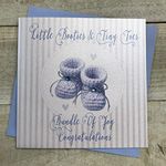 WHITE COTTON CARDS N207 Little Booties & Tiny Toes Bundle of Joy Congratulations, Handmade New Baby Boy Card (Blue Booties)