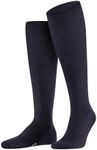 FALKE Men's Airport Knee-High Socks, Merino Wool Cotton, Classic Formal Socks, Extra Thin, Trendy Work Clothing, Blue (Dark Navy 6370), 9.5-10.5, 1 Pair