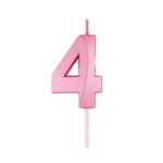 Juzfun® Birthday Number Candles 4 for Cake Decoration | Fourth Anniversary Party Celebration | Metallic Pink Colour | Size : Width 5 x Height 7 CM