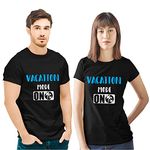 Hangout Hub Hh123 Regular Fit Couple Tshirts For Lovers Couples Husband Wife | Printed Vacation Mode On (Black;Men L;Women M) Matching Family Dress Twinning Combo Tees (Cotton,Set Of 2)