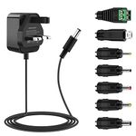 5V 2A Power Supply Adapter, Dalugo AC to DC Universal 10W AC Power Adapter with 7 DC Multi-Plug Connectors for LED Strip Lights,Android TV Box,Bluetooth,Speaker,and more 5V Home Appliances(Black)