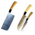 Ying Guns Premium Heavy Stainless Steel Knives Combo Kitchen Knife Set Blade Size Cleaver 6.5X3 Santoku 7x1.7 & Utility Holes Knife 5x1 for Cutting Meat,Fish,Vegetable