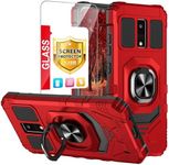 TJS Compatible for BLU View 4 (B135DL) Case, with Tempered Glass Screen Protector, Metal Ring Magnetic Support Kickstand Heavy Duty Drop Protection Cover Phone Case (Red)