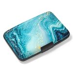 Atufsuat Credit Card Holder, Mini Aluminum Card Wallet RFID Blocking Slim Metal Hard Card Case for Women Men, Blue Ocean Marble