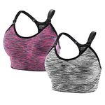 QXURkut 2 Pack Sports Bras for Women, High Impact Seamless Wireless Padded Yoga Bra Fitness Running Workout Bra (Black Purple, Large)