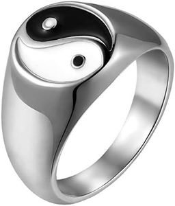 OIDEA Anillo para hombre y mujer, plata brillante con símbolo Yin Yang de acero inoxidable, Ba Gua blanco Tai Chi, regalo para amante o mejor amigo/amiga, talla a elegir, Acero inoxidable Acero