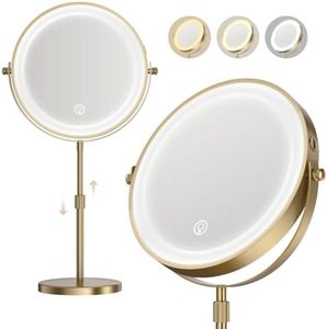Lighted Makeup Mirror, 5000 mAh Rechargeable Double Sided Magnifying Vanity Mirror with 3 Colors, 1x/20x, 360° Rotation , Brightness Adjustable lighted mirror with magnification, Antique Bronze