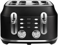 Rangemaster RMCL4S201BK Classic Black 2.1kW 4 Slice Toaster with Defrost, Cancel & Reheat Functions, Removable Crumb Tray & 6 Power Levels with 3 Year Guarantee* (Black, 4 Slice)