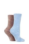 SockShop Ladies Chenille Boot Socks Pack of 2 Gold/Kentucky Blue 4-8