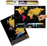 Global Walkabout Scratch Off World and UK Map with colours background - Deluxe Travel Size World and UK Map Poster - Countries and Facts - Travel Gift (Black)