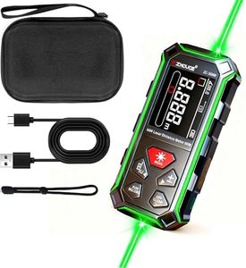 ZC-SG60 Dual Laser Measuring Tool, 196Ft Green-Beam Bilateral Digital Laser Distance Measure 6 Units Ft/in/M, Rechargeable Laser Measurement Tool -Backlit LCD Display, Length/Area/Volume/Angle Sensor
