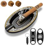 Cigarwong Cigar Ashtray and Cigar Cutter Set Portable Include Sharp Cigar V Cutter Straight Cutter Punch, Cigar Travel Accessories Set for Home Office Indoor and Outdoor Gift for Man(Black)