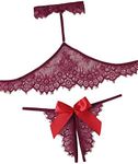 Lilosy Women's Sexy Choker Floral Lace Sheer Lingerie Set See Through Bra and Panty 2 Piece Choker-Burgundy Small