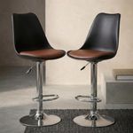 activa Rapid Bar Stool Chair with Height Adjustable Design, Padded Seat & Footrest | Modern Metal Counter Stool for Kitchen, Home, Bar & Cafe Seating | Durable Comfort Chair (Black & Tan, Set of 2)