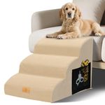 Thihome Dog Ramp for Bed, 3-Steps Curved Design Pet stairs with Non-Slip Removable Corduroy Cover, 30D High Density Foam Dog Steps for Small/Senior/Injured Pets, 60 x 40 x 40cm, Beige