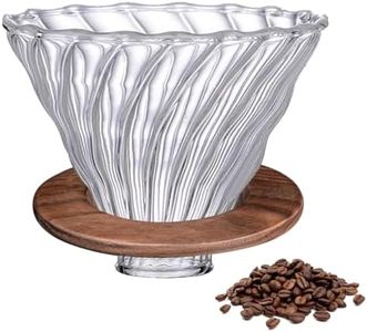 Supvox® Glass Coffee Dripper High Borosilicate Glass Spiral Ridges Coffee Dripper Filter with Handle & Bamboo Stand Pour-Over Coffee Making Accessories Gift for Coffee Lover