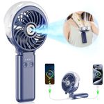 HandFan 5200mAh Portable Misting Fan with Charger, Rechargeable Handheld Personal Mister Fan, Battery Operated Spray Water Mist Fan, Electric Mini Hand Fans for Beach, Travel, Outdoors(Royal Blue)