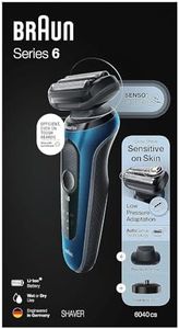 Braun Series 6 6040cs Electric Shaver with Charging Stand, Precision Trimmer, Wet & Dry, Rechargeable, Cordless Foil Shaver, Blue