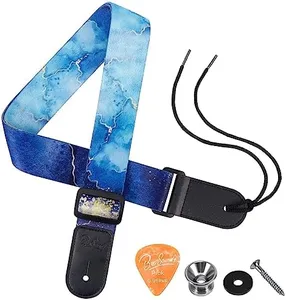 Ukulele Strap - BestSounds Uke Shoulder Straps with Leather Ends for Soprano Concert Tenor and Baritone Ukuleles (Blue Ocean)